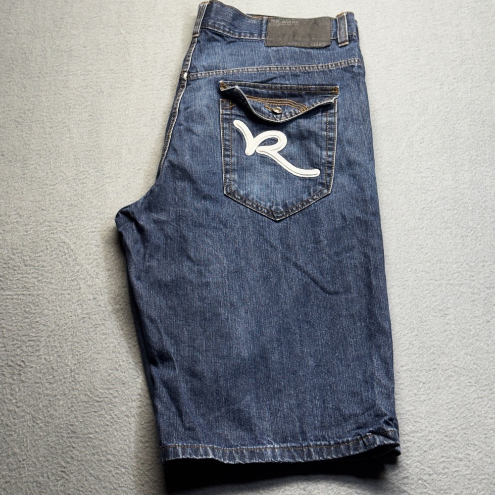 Rocawear Mens Denim Shorts Size 40 Blue Baggy Hip Hop Embroidered Logo Jeans